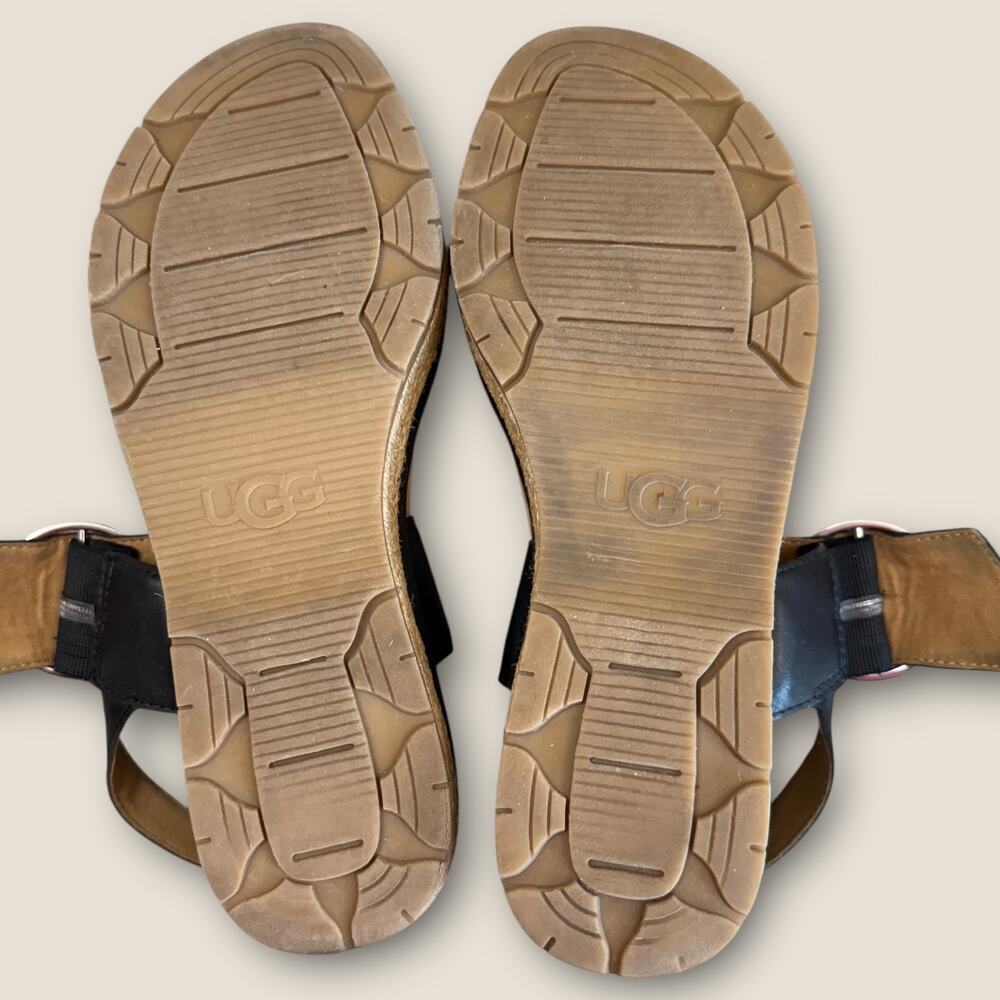 UGG Leather Ankle Strap Platform Espadrille Sandals Women Size 9.5 April Black - Picture 9 of 12